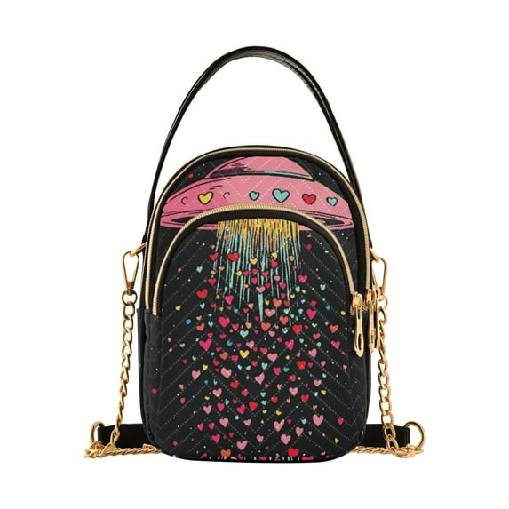 FORMRS Crossbody Bag for Women Quilted Travel Shoulder Cell Phone Purse with Chain Strap Handbag, UFO with Hearts Pattern