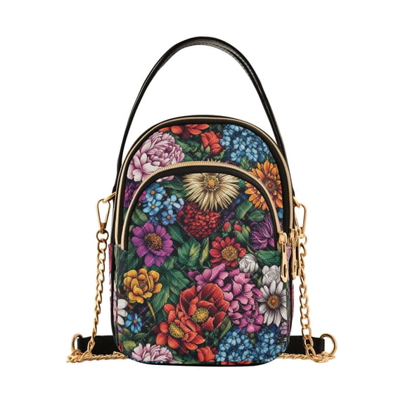 FORMRS Crossbody Bag for Women Quilted Travel Shoulder Cell Phone Purse with Chain Strap Handbag, Vibrant Flowers Pattern