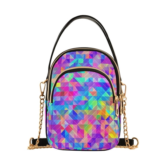 FORMRS Crossbody Bag for Women Quilted Travel Shoulder Cell Phone Purse with Chain Strap Handbag, Vibrant Geometric Pattern
