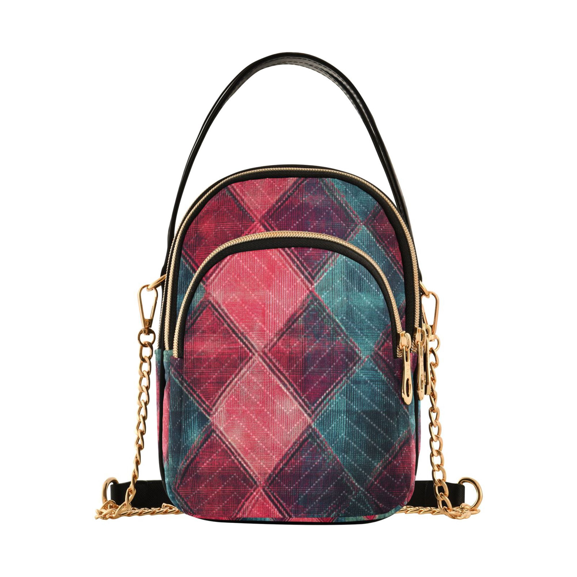 FORMRS Crossbody Bag for Women Quilted Travel Shoulder Cell Phone Purse with Chain Strap Handbag, Vibrant Green Tartan Pattern