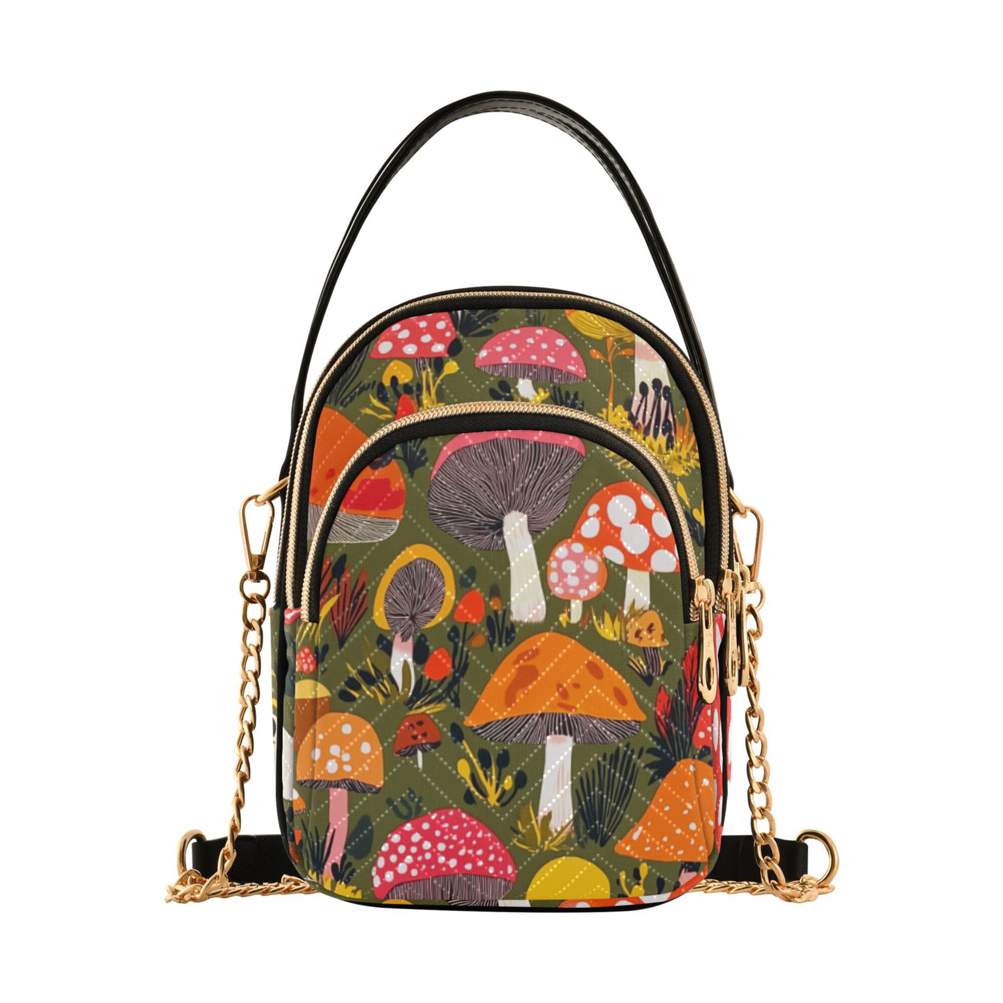 FORMRS Crossbody Bag for Women Quilted Travel Shoulder Cell Phone Purse with Chain Strap Handbag, Vibrant Mushroom
