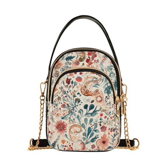 FORMRS Crossbody Bag for Women Quilted Travel Shoulder Cell Phone Purse with Chain Strap Handbag, Watercolor Leaves