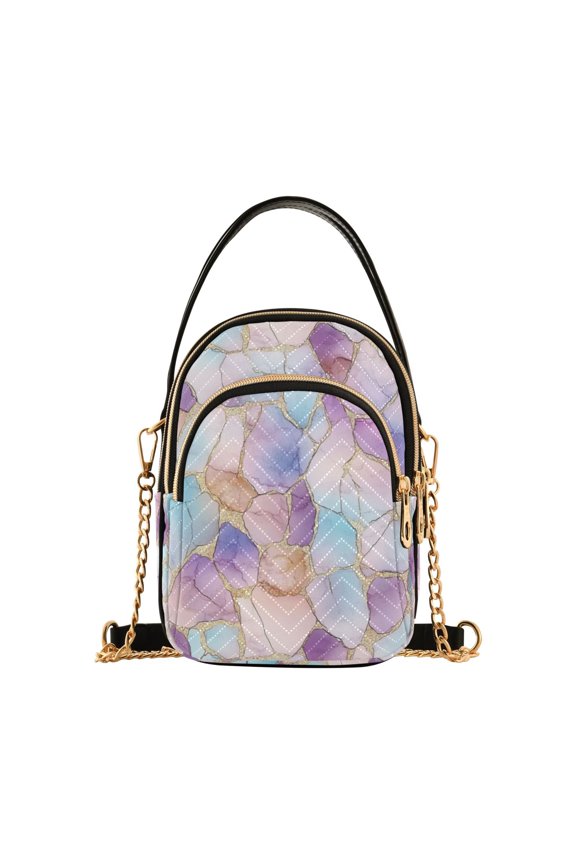 Crossbody Bag for Women Quilted Travel Shoulder Cell Phone Purse with Chain Strap Handbag, Watercolor Marble Pattern