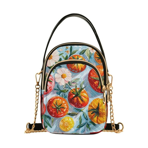 FORMRS Crossbody Bag for Women Quilted Travel Shoulder Cell Phone Purse with Chain Strap Handbag, Watercolor Tomatoes