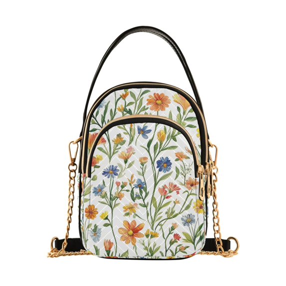 FORMRS Crossbody Bag for Women Quilted Travel Shoulder Cell Phone Purse with Chain Strap Handbag, Watercolor Wildflowers Pattern