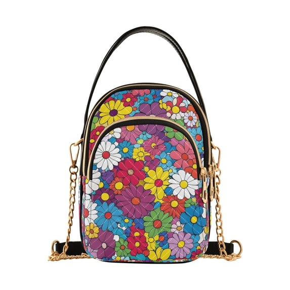 FORMRS Crossbody Bag for Women Quilted Travel Shoulder Cell Phone Purse with Chain Strap Handbag, Whimsical Floral