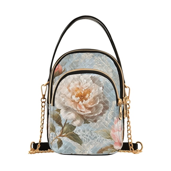 FORMRS Crossbody Bag for Women Quilted Travel Shoulder Cell Phone Purse with Chain Strap Handbag, Whimsical Rose