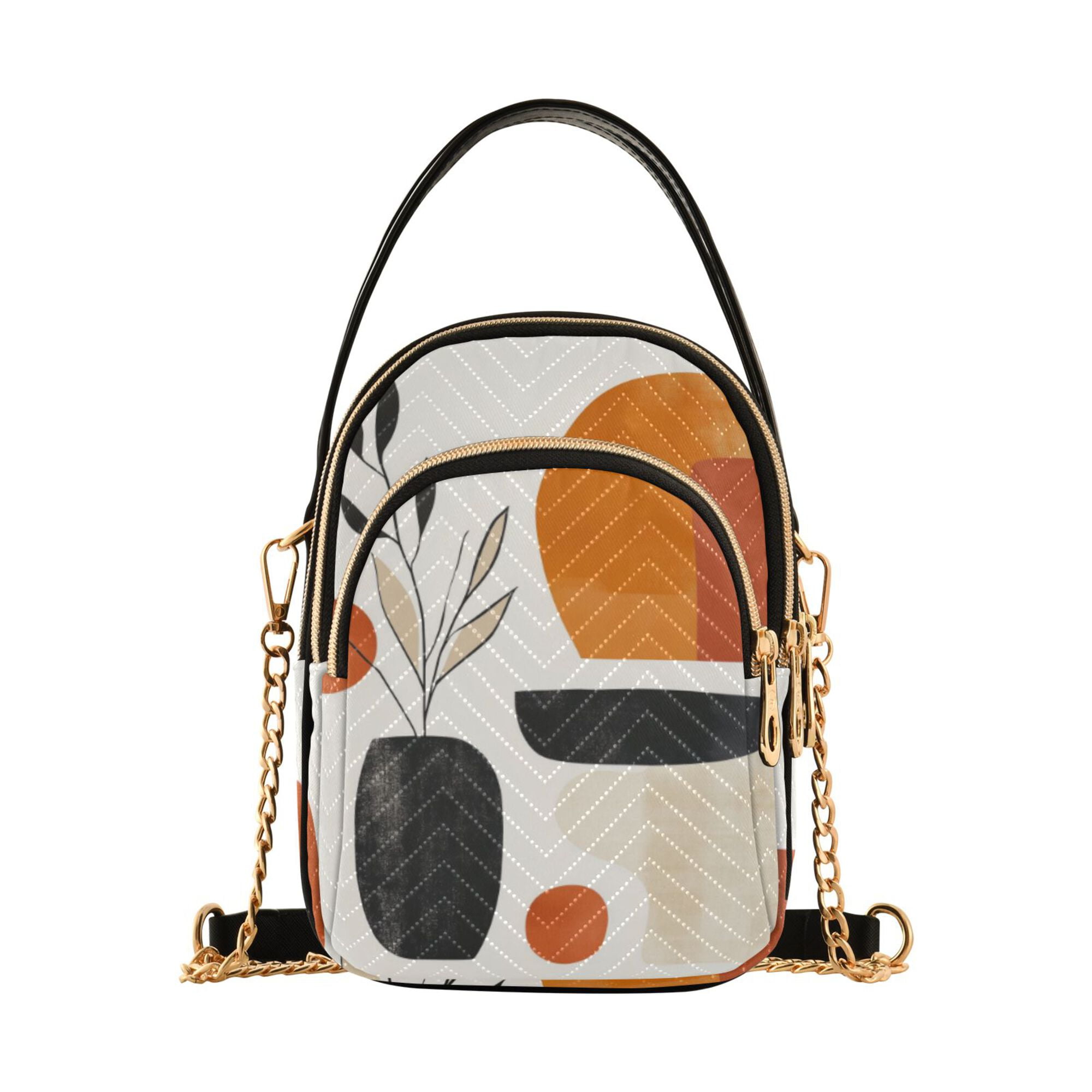 FORMRS Crossbody Bag for Women Quilted Travel Shoulder Cell Phone Purse with Chain Strap Handbag, White Abstract Shapes