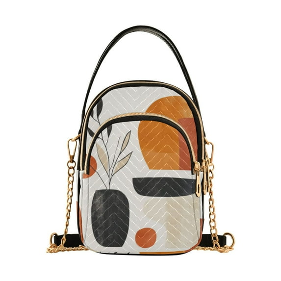 FORMRS Crossbody Bag for Women Quilted Travel Shoulder Cell Phone Purse with Chain Strap Handbag, White Abstract Shapes