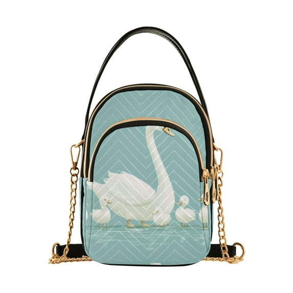 FORMRS Crossbody Bag for Women Quilted Travel Shoulder Cell Phone Purse with Chain Strap Handbag, White Cartoon Swan