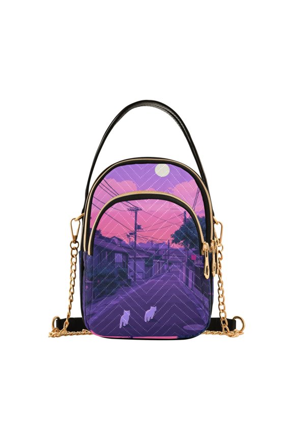 Crossbody Bag for Women Shoulder Cell Phone Purse with Zipper, White Cat Walking