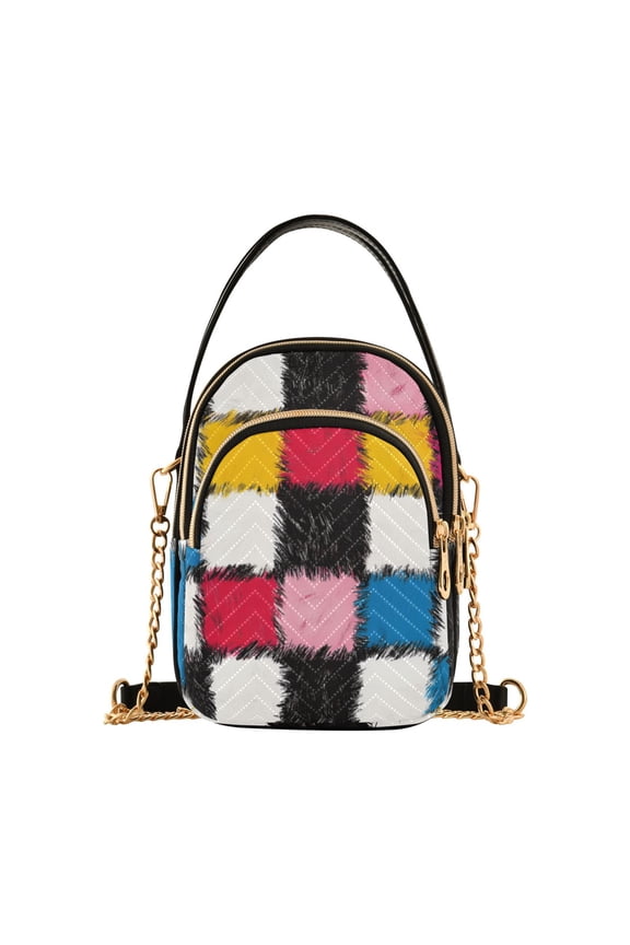 Crossbody Bag for Women Quilted Travel Shoulder Cell Phone Purse with Chain Strap Handbag, White Checkered Pattern