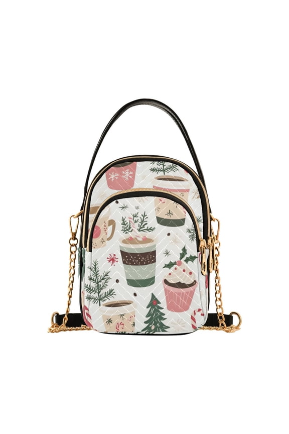 Crossbody Bag for Women Shoulder Cell Phone Purse with Zipper, White Christmas Cups