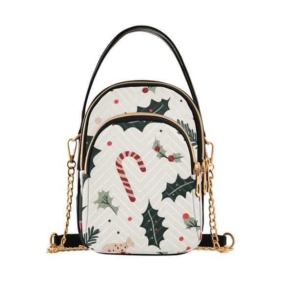 FORMRS Crossbody Bag for Women Quilted Travel Shoulder Cell Phone Purse with Chain Strap Handbag, White Christmas Holly