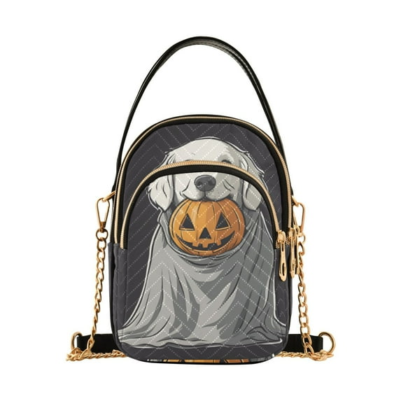 FORMRS Crossbody Bag for Women Quilted Travel Shoulder Cell Phone Purse with Chain Strap Handbag, White Halloween Dog