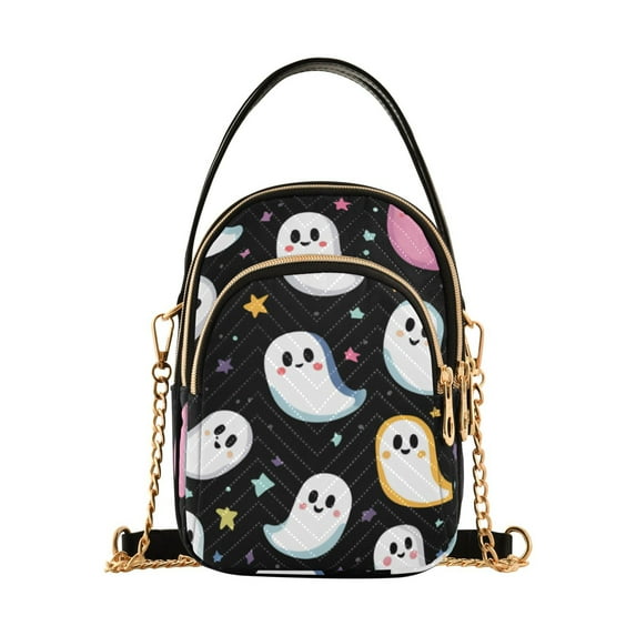 FORMRS Crossbody Bag for Women Quilted Travel Shoulder Cell Phone Purse with Chain Strap Handbag, White Halloween Ghost
