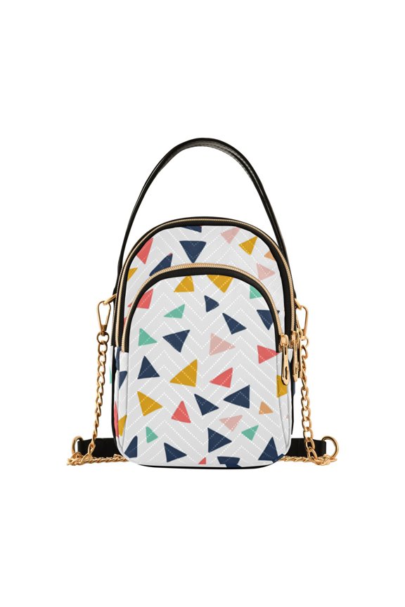 Crossbody Bag for Women Shoulder Cell Phone Purse with Zipper, White Minimalist Triangles