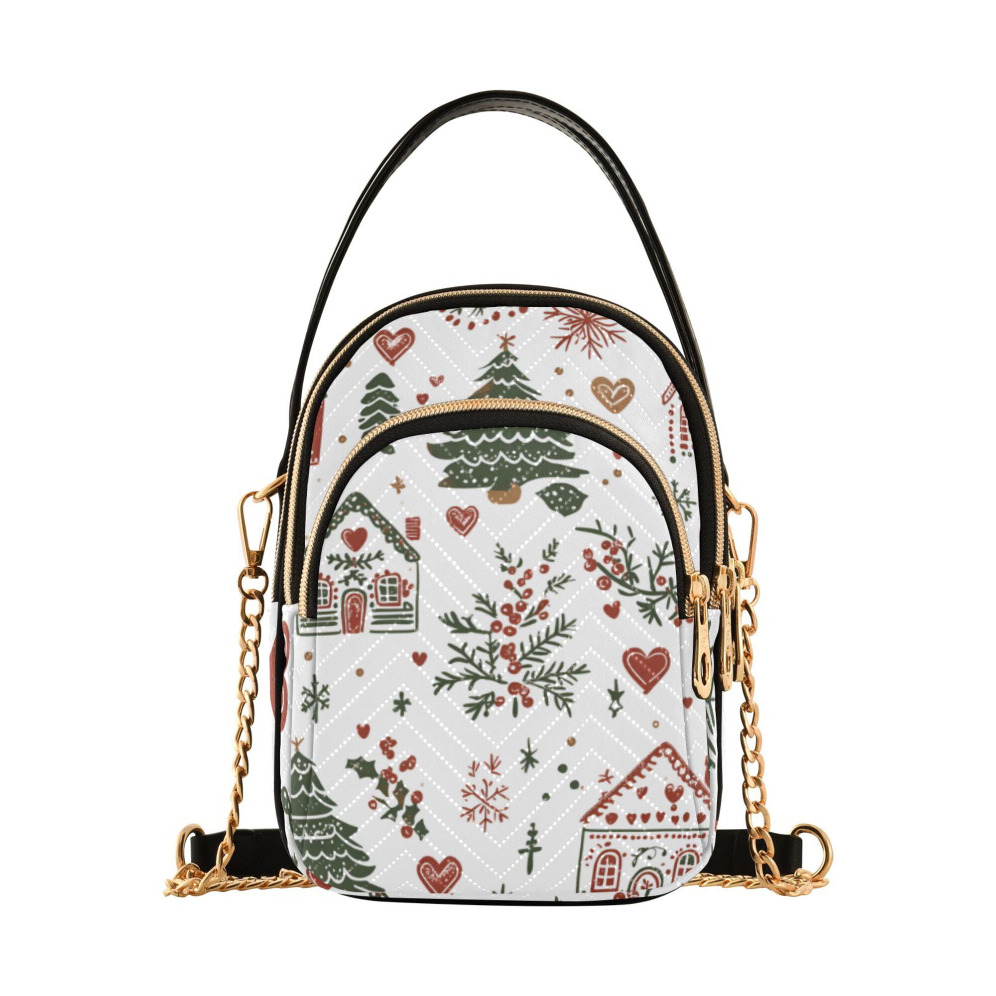FORMRS Crossbody Bag for Women Quilted Travel Shoulder Cell Phone Purse with Chain Strap Handbag, White Nordic Christmas House