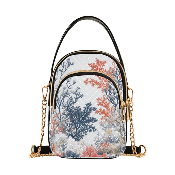 FORMRS Crossbody Bag for Women Quilted Travel Shoulder Cell Phone Purse with Chain Strap Handbag, White Sea Plants