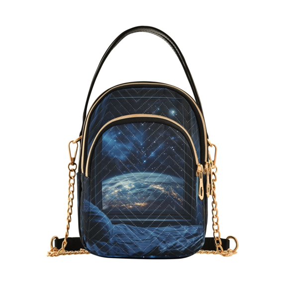 FORMRS Crossbody Bag for Women Quilted Travel Shoulder Cell Phone Purse with Chain Strap Handbag, Window Earth