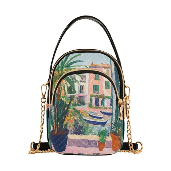 FORMRS Crossbody Bag for Women Quilted Travel Shoulder Cell Phone Purse with Chain Strap Handbag, Window Scene