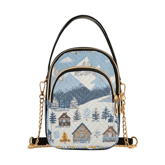 FORMRS Crossbody Bag for Women Quilted Travel Shoulder Cell Phone Purse with Chain Strap Handbag, Winter Village Serenity