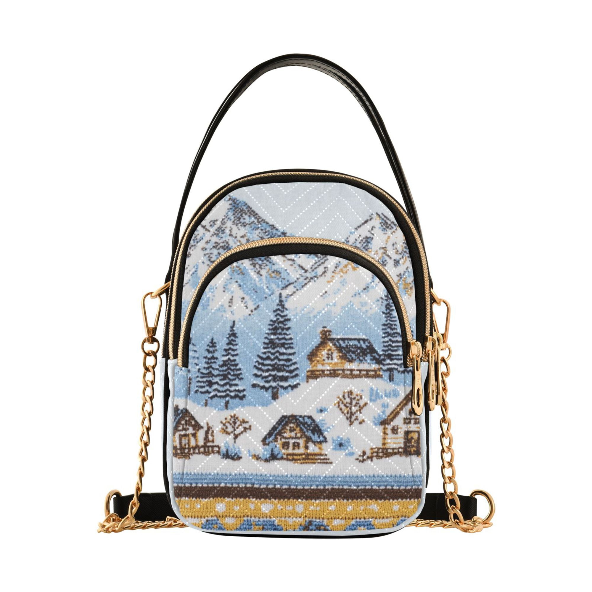 FORMRS Crossbody Bag for Women Quilted Travel Shoulder Cell Phone Purse with Chain Strap Handbag, Winter Village