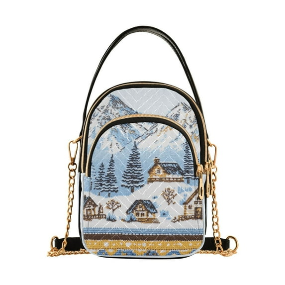 FORMRS Crossbody Bag for Women Quilted Travel Shoulder Cell Phone Purse with Chain Strap Handbag, Winter Village