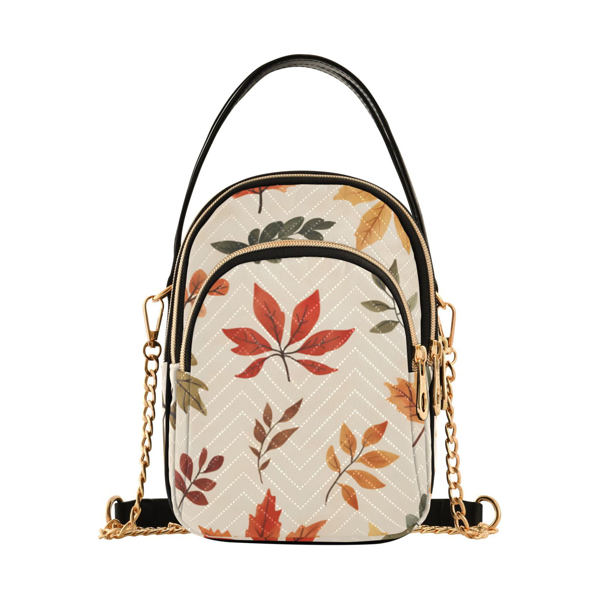 FORMRS Crossbody Bag for Women Quilted Travel Shoulder Cell Phone Purse with Chain Strap Handbag, Yellow Autumn Leaves