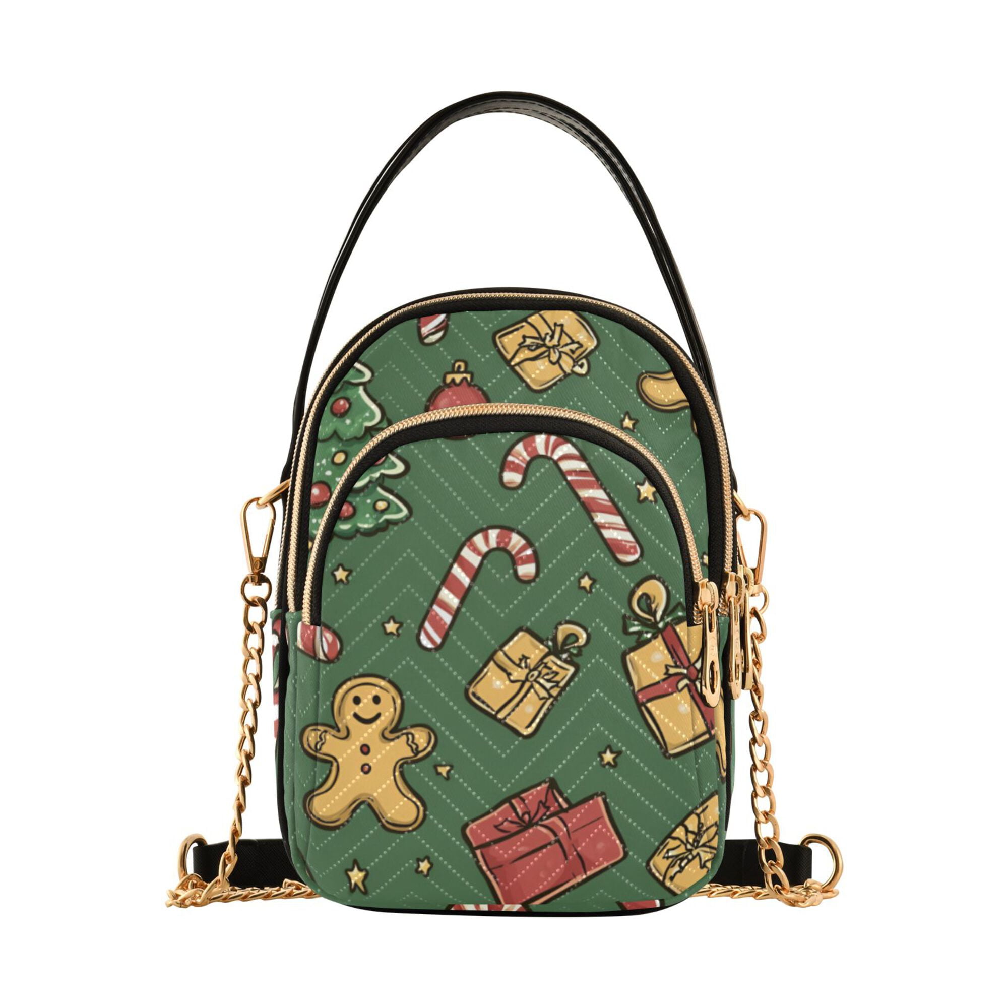 FORMRS Crossbody Bag for Women Quilted Travel Shoulder Cell Phone Purse with Chain Strap Handbag, Yellow Christmas Gingerbread