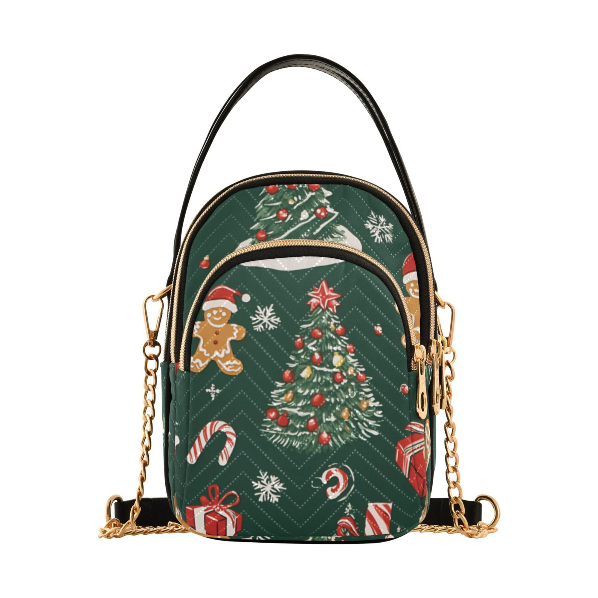 FORMRS Crossbody Bag for Women Quilted Travel Shoulder Cell Phone Purse with Chain Strap Handbag, Yellow Christmas Gingerbread