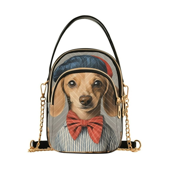 FORMRS Crossbody Bag for Women Quilted Travel Shoulder Cell Phone Purse with Chain Strap Handbag, Yellow Dog Artist