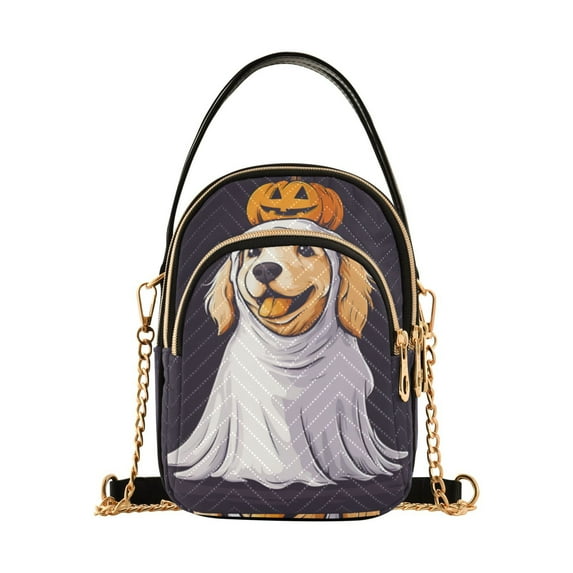 FORMRS Crossbody Bag for Women Quilted Travel Shoulder Cell Phone Purse with Chain Strap Handbag, Yellow Halloween Dog