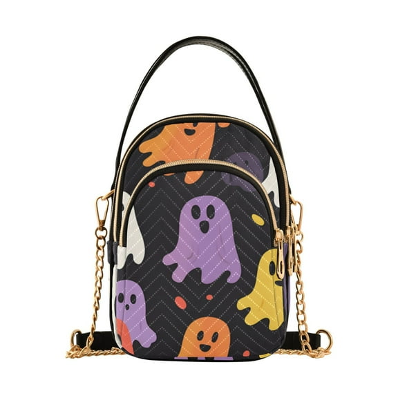 FORMRS Crossbody Bag for Women Quilted Travel Shoulder Cell Phone Purse with Chain Strap Handbag, Yellow Halloween Ghosts