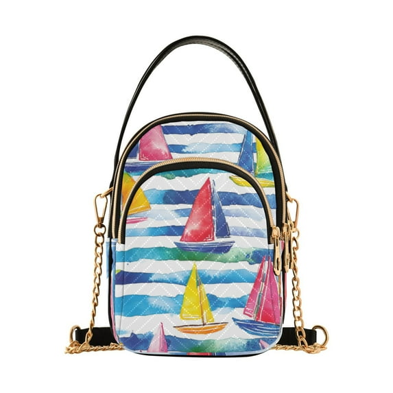 FORMRS Crossbody Bag for Women Quilted Travel Shoulder Cell Phone Purse with Chain Strap Handbag, Yellow Hand Drawn Sailboats