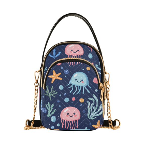 FORMRS Crossbody Bag for Women Quilted Travel Shoulder Cell Phone Purse with Chain Strap Handbag, Yellow Jellyfish