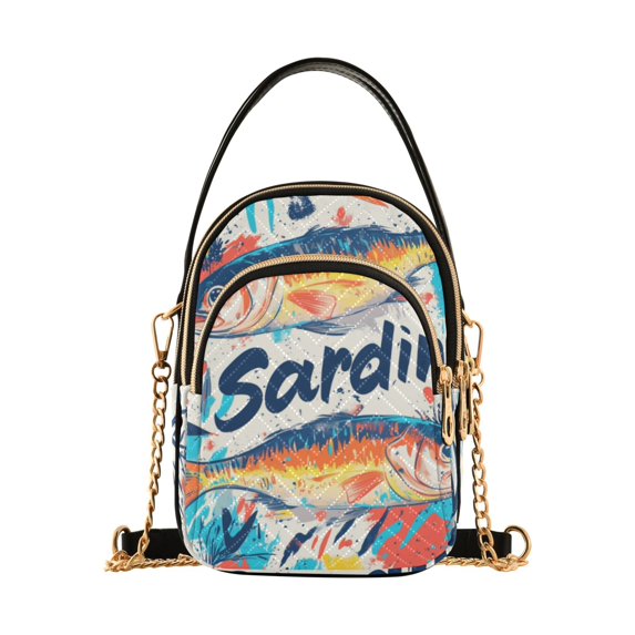 FORMRS Crossbody Bag for Women Quilted Travel Shoulder Cell Phone Purse with Chain Strap Handbag, Yellow Sardines Pattern