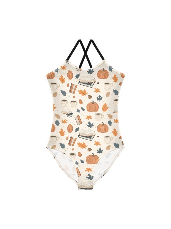 Girls One Piece Swimsuit Sleeveless Stretch Beach Cross Back Swimwear, Sizes 3T-10T, Fall Books