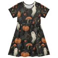 thumbnail image 1 of FORMRS Girls Short Sleeve Dress Summer Casual Round Neck A-line Beach Sundress, Sizes 2T-8T, Autumn Ghost Pattern, 1 of 8