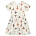 thumbnail image 1 of FORMRS Girls Short Sleeve Dress Summer Casual Round Neck A-line Beach Sundress, Sizes 2T-8T, Beige Cartoon Planes Pattern, 1 of 8