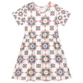 thumbnail image 1 of FORMRS Girls Short Sleeve Dress Summer Casual Round Neck A-line Beach Sundress, Sizes 2T-8T, Blue Abstract Pattern, 1 of 8