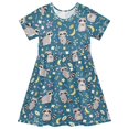 thumbnail image 1 of FORMRS Girls Short Sleeve Dress Summer Casual Round Neck A-line Beach Sundress, Sizes 2T-8T, Blue Raccoon Star Pattern, 1 of 8