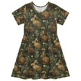 thumbnail image 1 of FORMRS Girls Short Sleeve Dress Summer Casual Round Neck A-line Beach Sundress, Sizes 2T-8T, Brown Floral Rabbits Pattern, 1 of 8