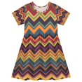 thumbnail image 1 of FORMRS Girls Short Sleeve Dress Summer Casual Round Neck A-line Beach Sundress, Sizes 2T-8T, Brown Geometric, 1 of 8