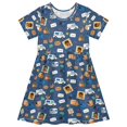 thumbnail image 1 of FORMRS Girls Short Sleeve Dress Summer Casual Round Neck A-line Beach Sundress, Sizes 2T-8T, Cartoon Mail Truck Pattern, 1 of 8
