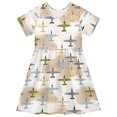 thumbnail image 1 of FORMRS Girls Short Sleeve Dress Summer Casual Round Neck A-line Beach Sundress, Sizes 2T-8T, Colorful Airplanes Pattern, 1 of 8