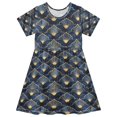 thumbnail image 1 of FORMRS Girls Short Sleeve Dress Summer Casual Round Neck A-line Beach Sundress, Sizes 2T-8T, Elegance Art Pattern, 1 of 8