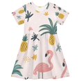 thumbnail image 1 of FORMRS Girls Short Sleeve Dress Summer Casual Round Neck A-line Beach Sundress, Sizes 2T-8T, Flamingo Pattern, 1 of 8