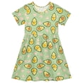 thumbnail image 1 of FORMRS Girls Short Sleeve Dress Summer Casual Round Neck A-line Beach Sundress, Sizes 2T-8T, Green Avocado Pattern, 1 of 8