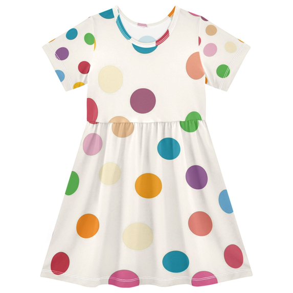 FORMRS Girls Short Sleeve Dress Summer Casual Round Neck A-line Beach Sundress, Sizes 2T-8T, Polka Dot
